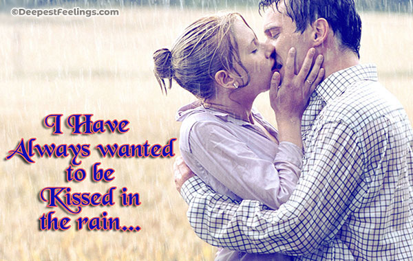 A Kiss Day card with a background of a romantic couple in a rain
