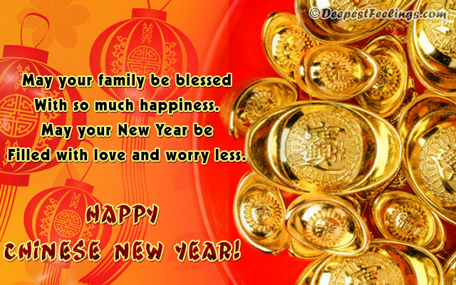 Gold sycee ingots happy Chinese New Year greeting card for family happiness and love