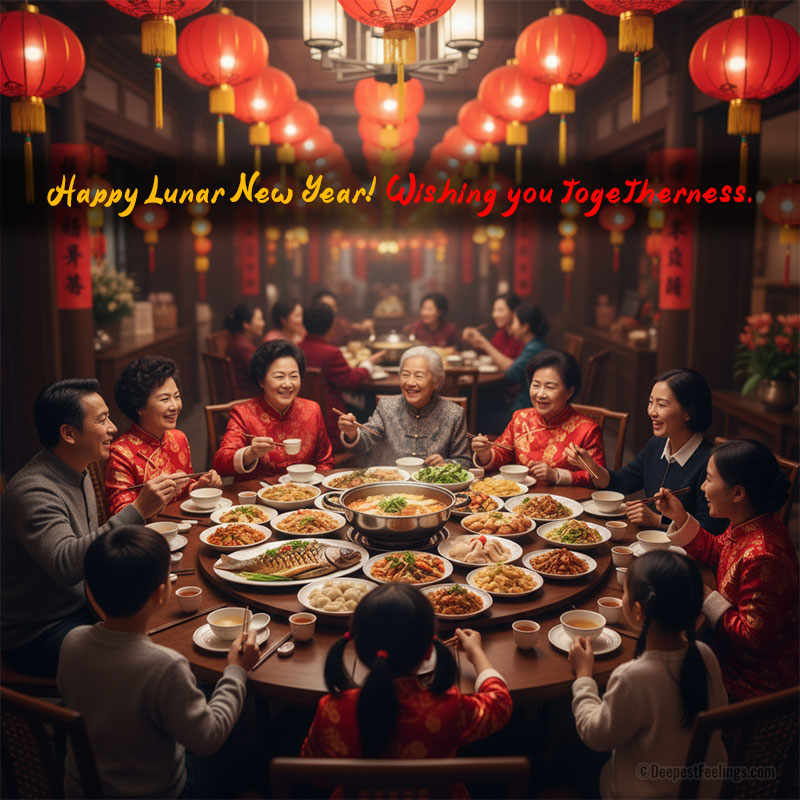 Chinese family reunion dinner with traditional dishes