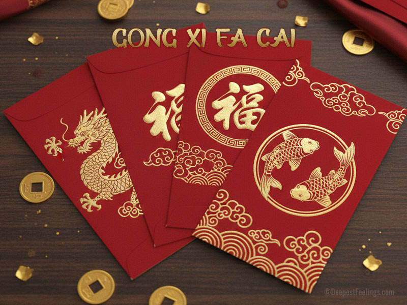 Chinese New Year hongbao red envelopes with gold accents